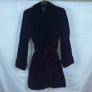 Brooks Brothers, Burgundy and Black 100% Cotton Velvet, Size Small Robe